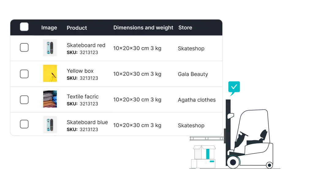 Fulfillment platform table where you can manage the inventory of your products