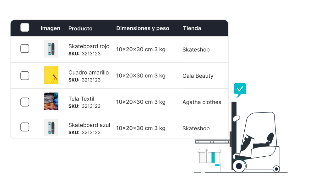 Tabla de la plataforma de Fulfillment donde puedes administrar el inventario de tus productos